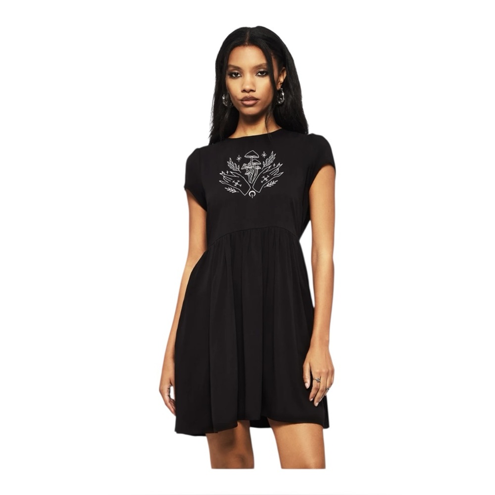 Disturbia Mystify Embroidered Mushroom Forest Goth Goblincore Skater Mini Dress